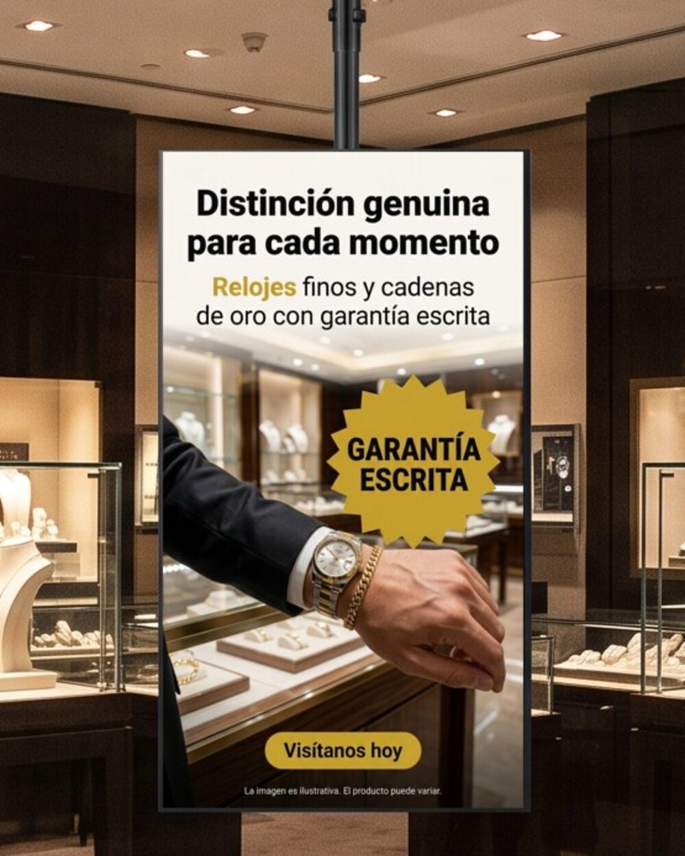 Pantalla Screen2M en el aparador de una joyería