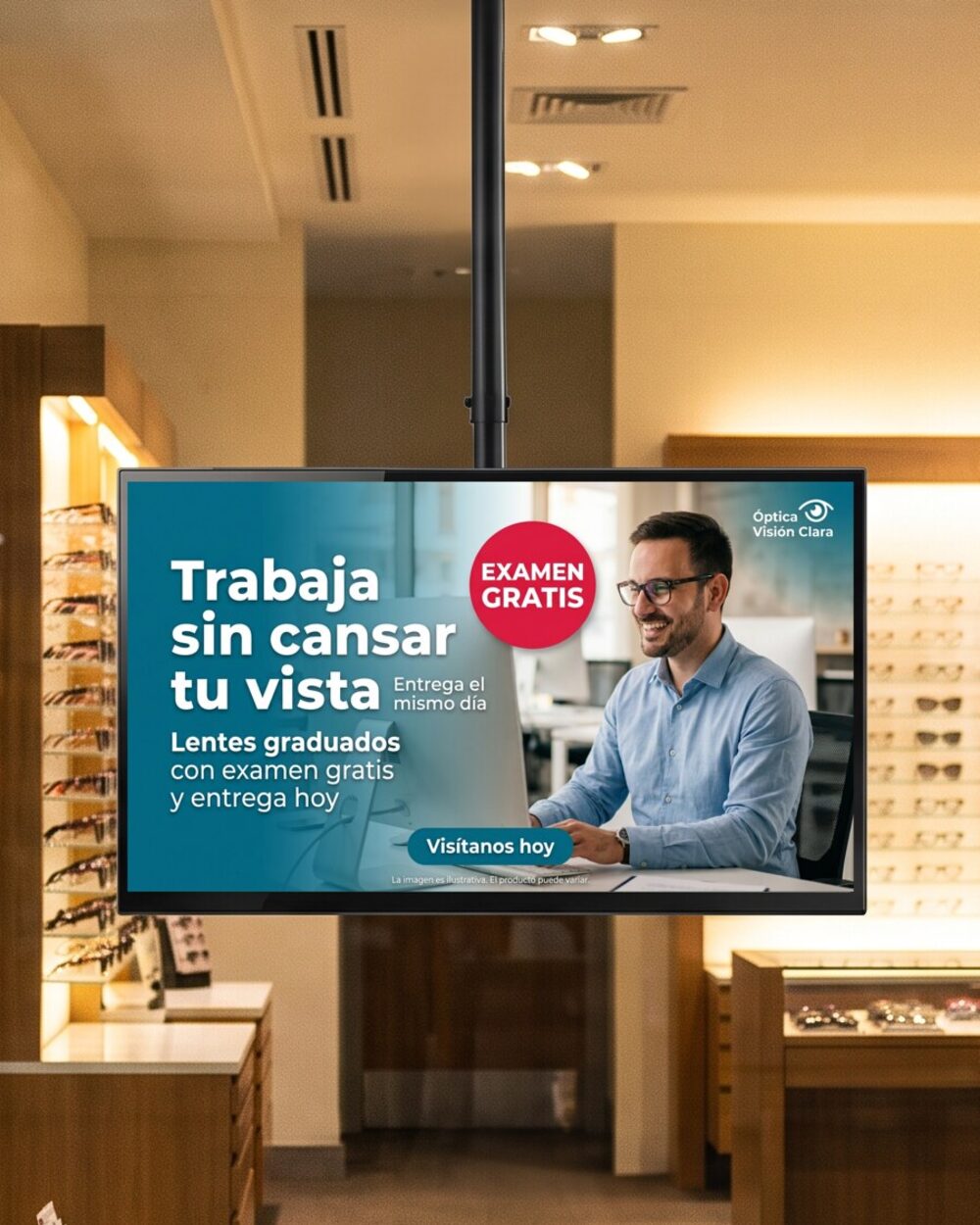 Pantalla Screen2M en el aparador de una óptica